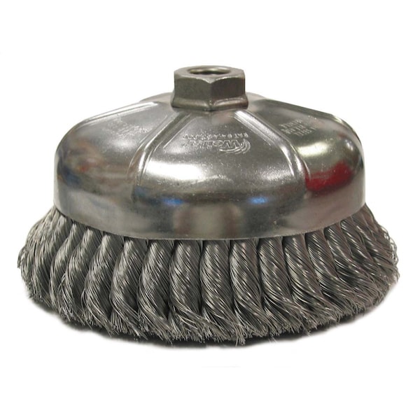 Weiler 6" Single Row Knot Wire Cup Brush .014" Steel Fill 5/8"-11 UNC Nut 12356 - main